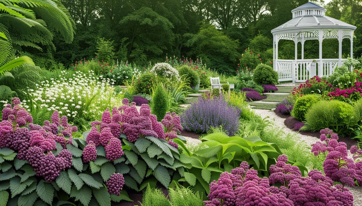 Image showcasing elderberries and their companion plants in a garden setting